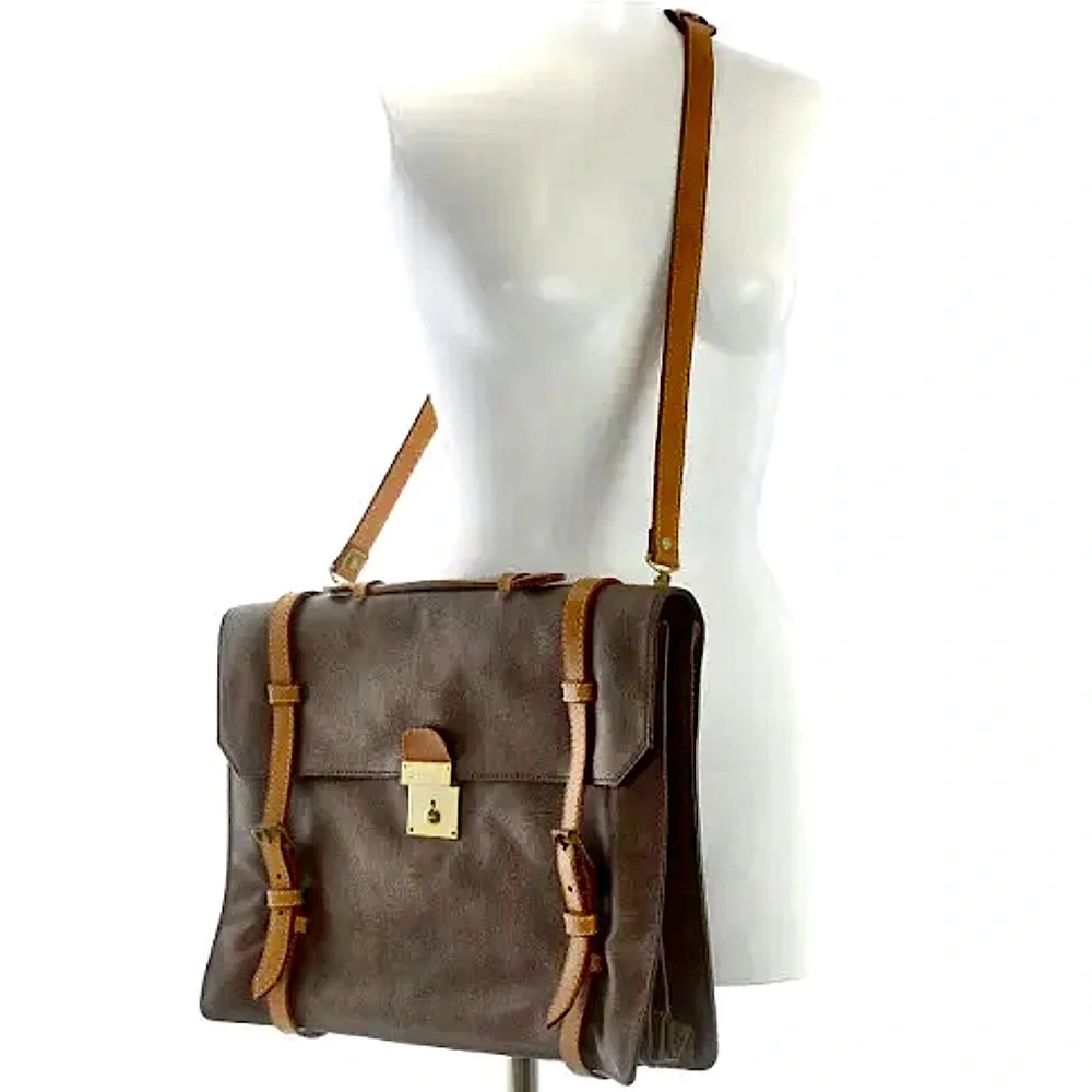 ETRO MILANO Paisley Document Holder Crossbody Messenger Bag Vachetta Leather